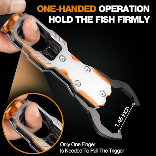 Fish Lip Gripper with Scale 40lb Aluminum Alloy Fishing Grabber (Orange)