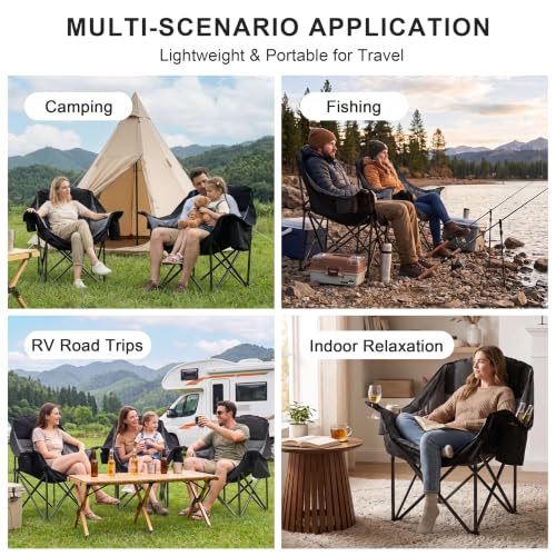 Heavy Duty Padded Camping Chair for Adults (Blackgrey / 1 Pack)