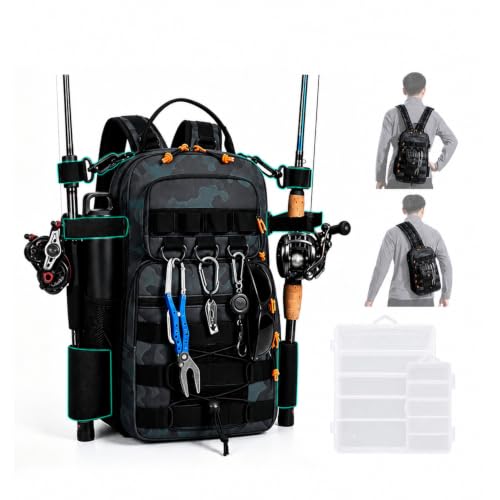 2 in 1 Compact Tactical Fishing Backpack with Tackle Boxes (green)