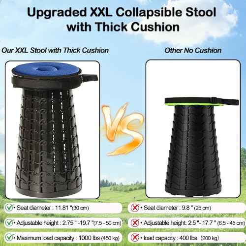 2026 Upgraded XXL 19.7" Collapsible Stool with Cushion (Black-xxl / XX-Large)