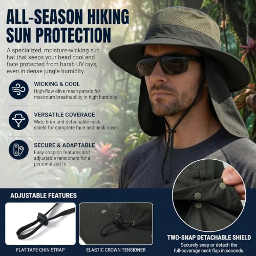 Men's Fishing Hat Sun Hat Boonie Hat UPF 50+ Wide Brim Outdoor Work Hat with Breathable Mesh & Chin Strap for Farm (Blue)