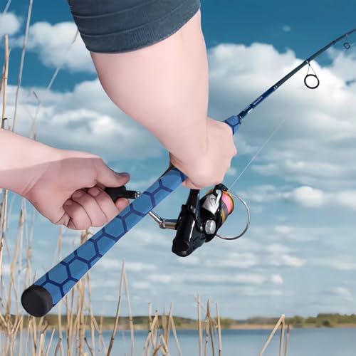 Hex Pattern Fishing Rod Shrink Wrap for Ice Hockey Stick (25mm dia. x 5.25 ft long / Blue)