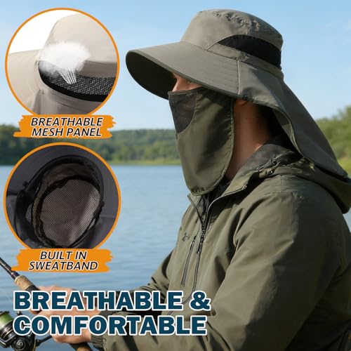 Waterproof Wide Brim Sun Hat with Neck Flap for Hiking (B Green)
