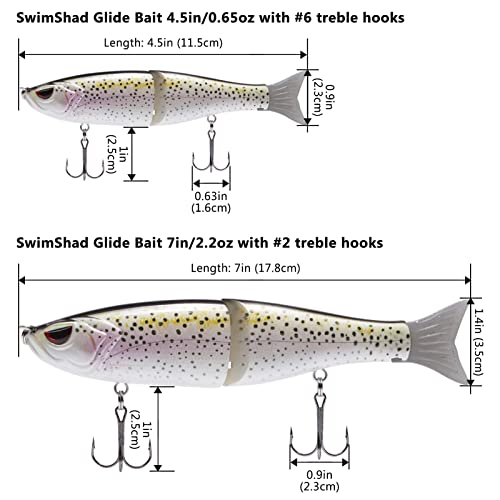 SwimShad Glide Baits Jointed Swimbait Bass Pike Salmon Trout Muskie Fishing Lure (Rainbow Trout + Striper + Firetiger / 4.5in/0.65oz)