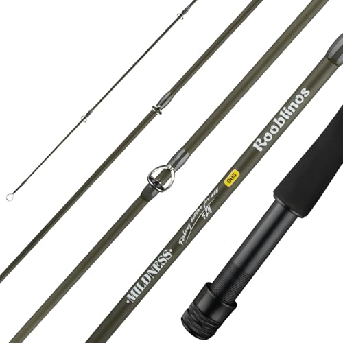 ROOBLINOS 9ft Fast Action Fly Fishing Rod 4 Piece Carbon Fiber Fly Rod with Hard Tube Lightweight & Sensitive for Trout Bass & Stream Freshwater Fishing