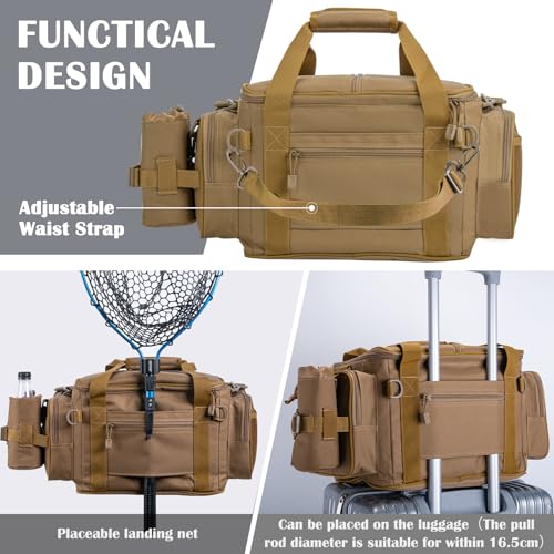 Fishing Tackle Bag with 2PCS 3700 Tackle Boxes (B1:Khaki with 2 3700 Tackle Boxes / Medium)