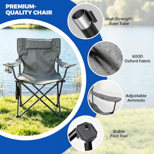 Camping Chairs 2Pack Beach Outdoor Chair for Adults Folding Lawn Chair with Cup Holder (Grey)