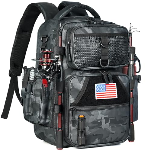 Fishing Tackle Backpack with Tackle Boxes Rod Holder Fishing Bag