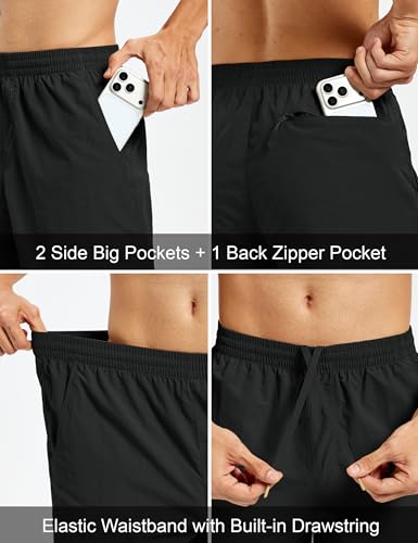Men's Hiking Fishing Shorts UPF 50+ Quick Dry Lightweight 6" Summer Casual Shorts with Zipper Pockets Black (X-Large / Black)