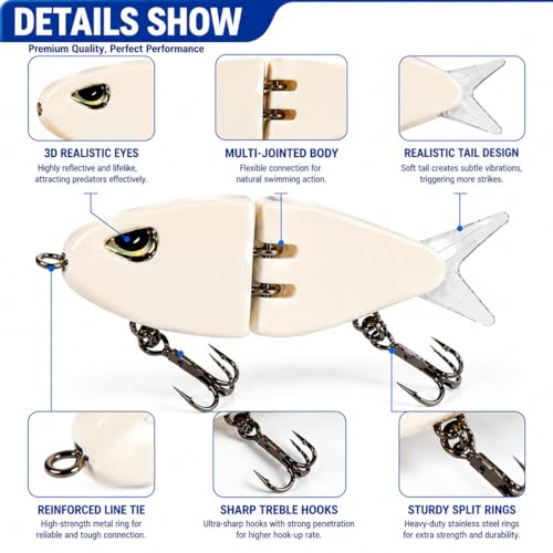 Glide Bait Fishing Lures Multi Jointed Swimbait with Slow Sinking Action (2pcs)