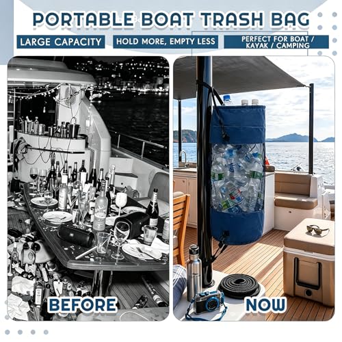 Boat Trash Bag Garbage Can Collapsible Mesh Trash Container (Navy Blue / Classic Style)