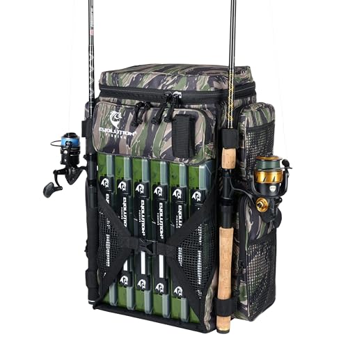 Evolution Fishing Drift Series 3700 Tackle Backpack with QuikLatch System & 2 Rod Holders (3700 / Tiger Stripe)