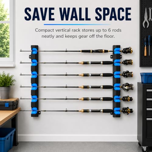 Fishing Rod Holder Wall Mount Rack Organizer (Horizontal(Black-Blue))