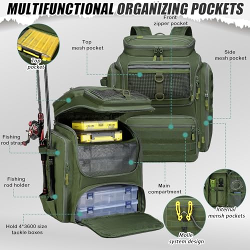 45L Fishing Backpack with Rod Holders & Built