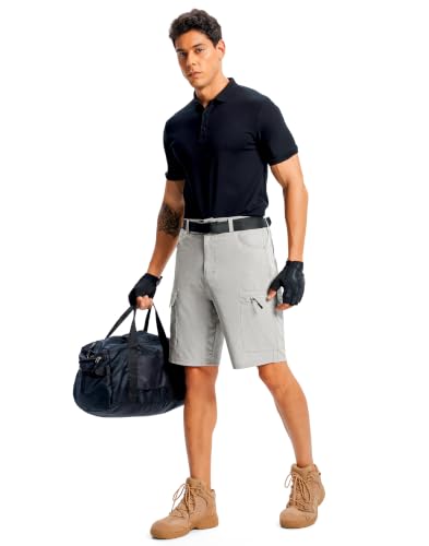 Men's Hiking Cargo Shorts 9" Lightweight Quick Dry 6 Pockets (X-Large / Light Grey)