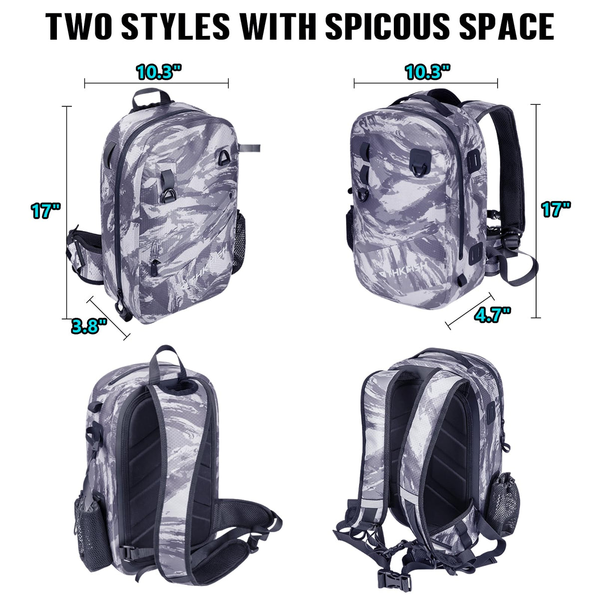 IPX8 Waterproof Fishing Backpack with Rod Holder (Camo-sling Bag)