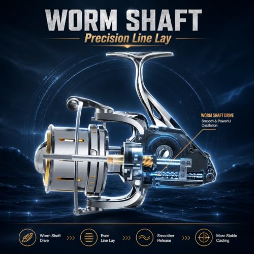 Heavy Duty Spinning Reel Metal Body with CNC Machined Spool 55LB Max Drag 8+1 Bearings Ultra Smooth 4.6 (BP11000 / Large)