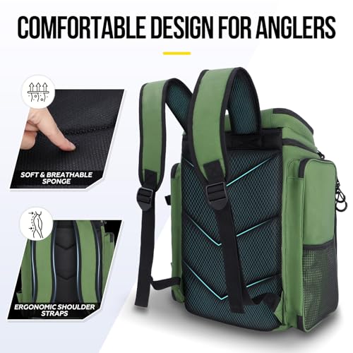 Fishing Backpack with Rod Holders 4 Tackle Boxes (Green)