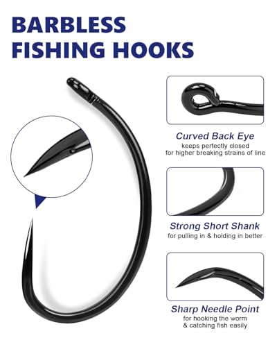 260PCS Barbless Circle Hooks (260PCS,2# 4# 6# 8# 10# / Gray)