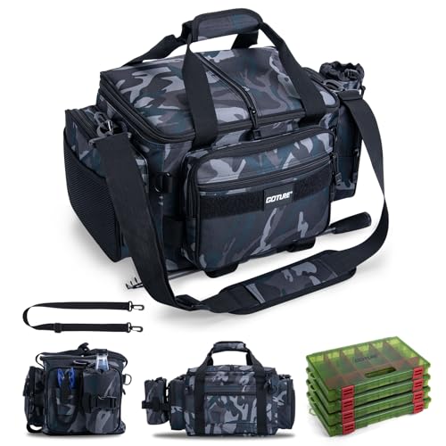Fishing Tackle Bag with 4PCS 3700 Tackle Boxes (B2:Camo with 4 3700 Tackle Boxes / Medium)