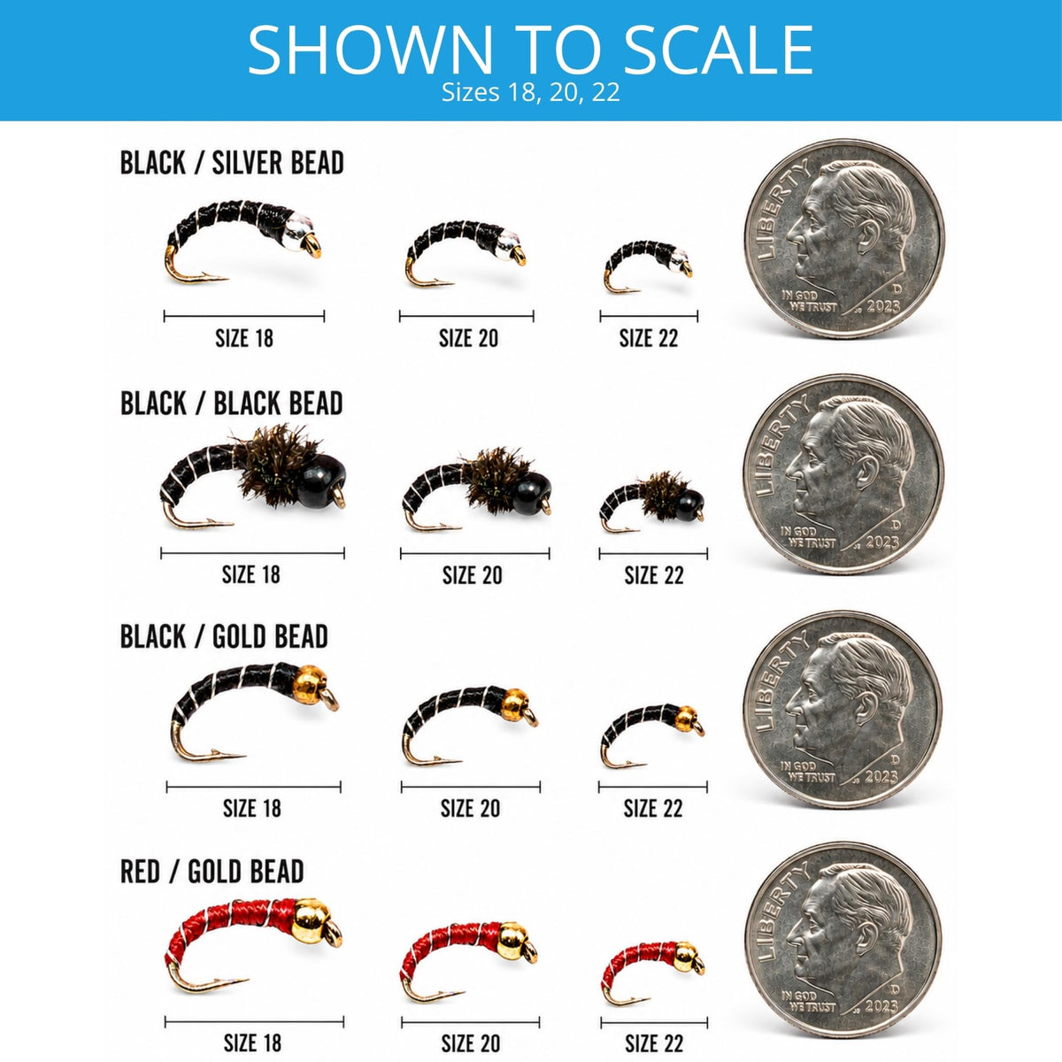 Zebra Midges for Fly Fishing 12 Pack (Red / 18)