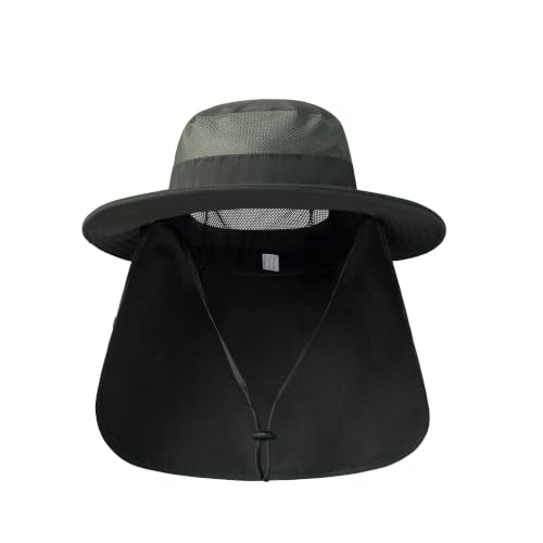 Men's Fishing Hat Sun Hat Boonie Hat UPF 50+ Wide Brim Outdoor Work Hat with Breathable Mesh & Chin Strap for Farm (Blue)