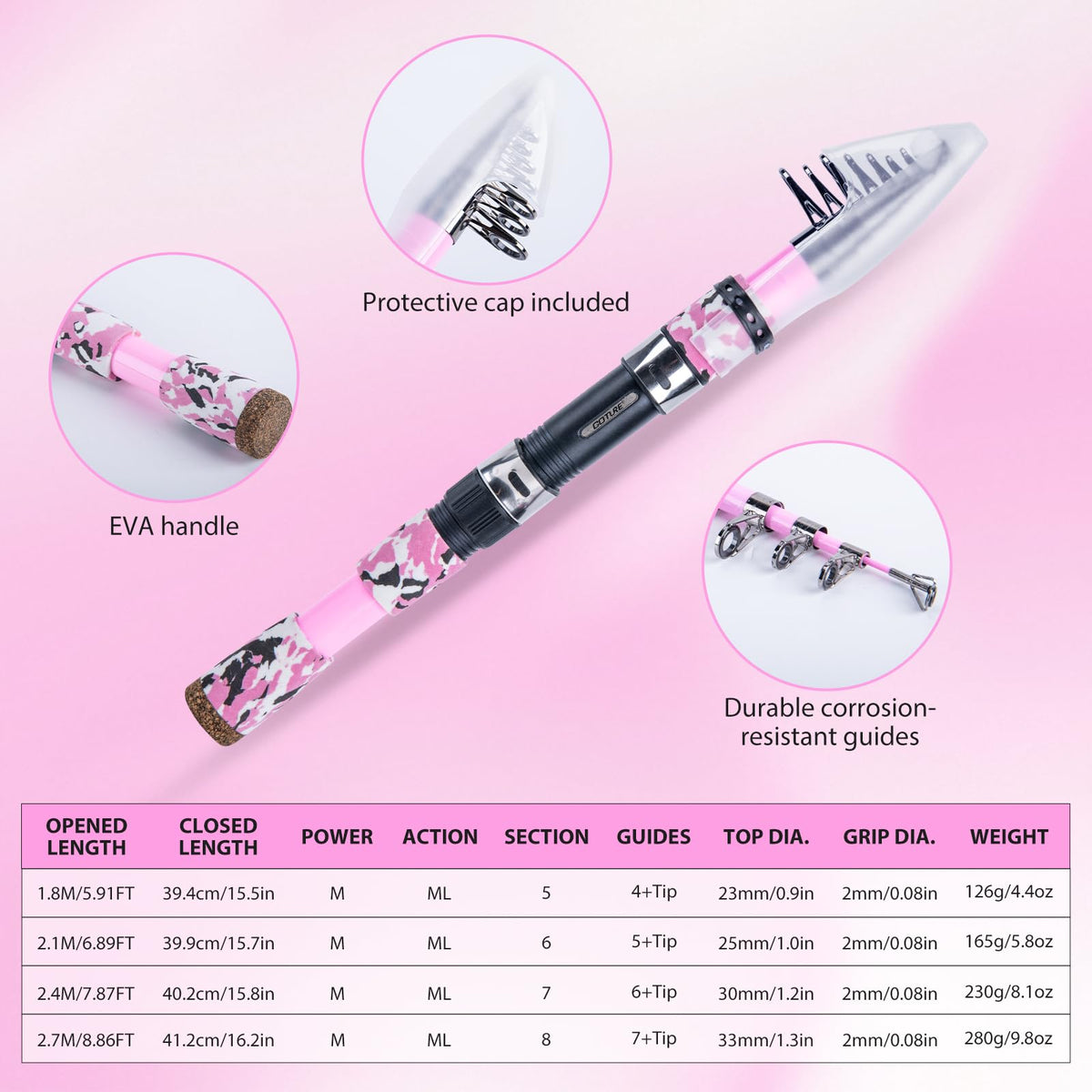 Pink Fishing Rod and Reel Combo (Pink Pole - Sparkling Sling Bag with 3600 Trays / 7FT/2.1M)