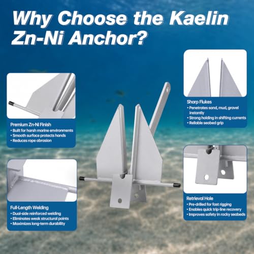 5.5/8/10/13/18 Zinc-Nickel Fluke Boat Anchor Kit, Danforth Anchor with Rope