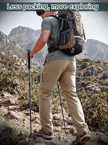 Mens Hiking Convertible Pants Zip Off Cargo Fishing Pants (Dark Khaki / 36)