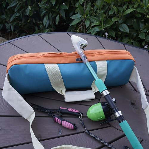 17 inch Fishing Tackle Carrier Bag for Telescopic Rod Fishing Gear (Beige+Blue+Orange)