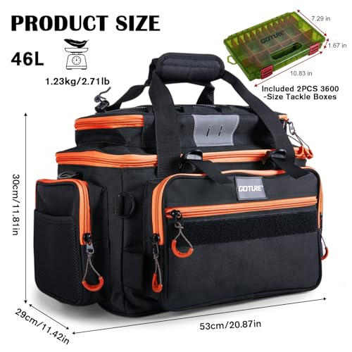 Fishing Tackle Bag with 2PCS 3600 Tackle Boxes (C1:Black Orange with 2 3600 Tackle Boxes / Large)