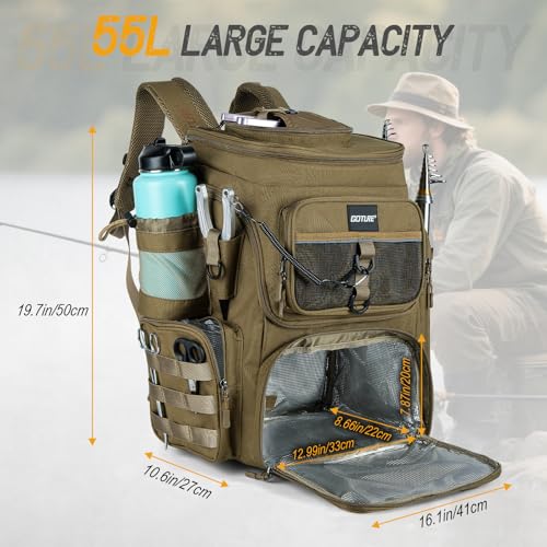 Fishing Backpack with Cooler (A2:khaki(without Tackle Boxes))