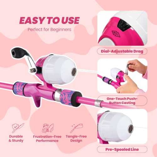 Kids Fishing Pole (Pink / 3.94-ft Set + Chair + Hat)