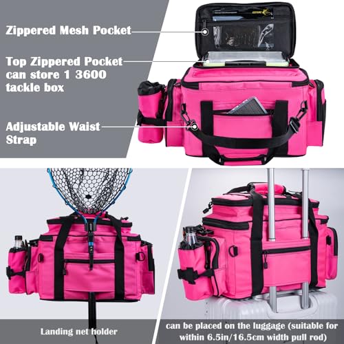 Fishing Tackle Bag with 2PCS 3600 Tackle Boxes (C1:Pink with 2 3600 Tackle Boxes / Large)
