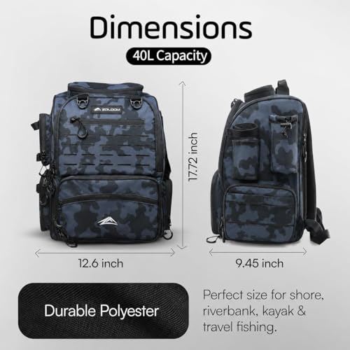 Waterproof Fishing Backpack with Tackle Boxes (Black Camo)