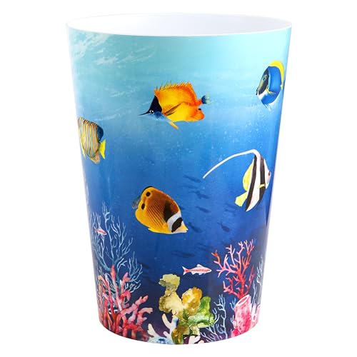 Under The Sea Fish Plastic Wastebasket Compact Size 1.71 Gallons (Fish)