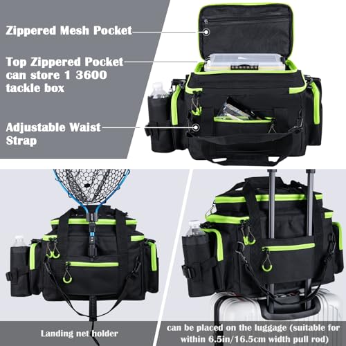 Fishing Tackle Bag with 4PCS 3600 Tackle Boxes (C2:Black Green with 4 3600 Tackle Boxes / Large)