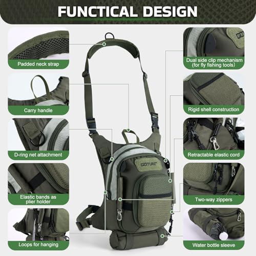 Fly Fishing Chest Pack with Hard Shell Pocket & Water Bottle Holder (B:Green)