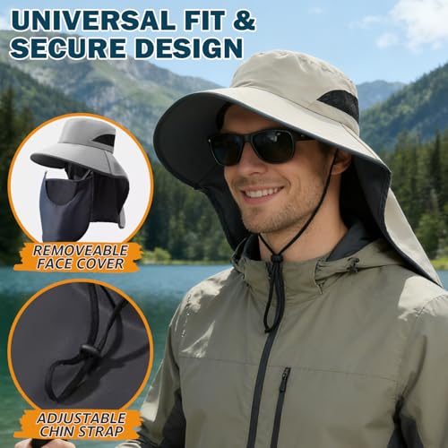 Waterproof Wide Brim Sun Hat with Neck Flap for Hiking (B Khaki)