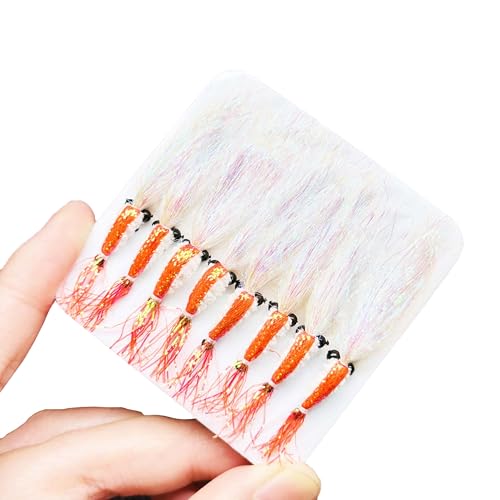 8Pc Bionics Crystal Flash Silk Shrimp Artificial Lures Fly Fishing Flies Saltwater Freshwater Bait Fishing for Bass Trout Salmon Hook Size #6