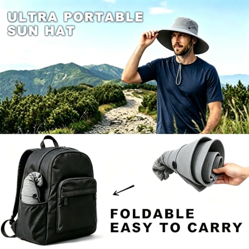 Fishing Sun Hat for Men UPF 50+ Wide Brim Boonie Hats for Summer (Dark Gray)