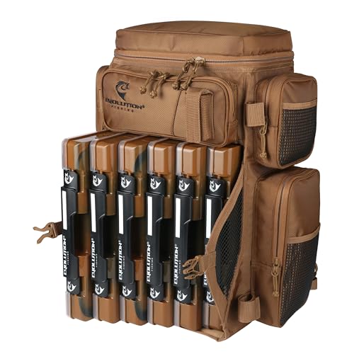 Evolution Fishing Drift Series 3700 Tackle Backpack with QuikLatch System & 2 Rod Holders (3700 / Coyote)