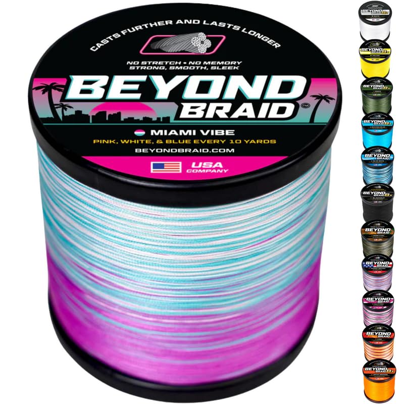 Miami Vibe Braided Fishing Line (Miami Vibe - Pink, White, Blue / 60LB (300 Yards))