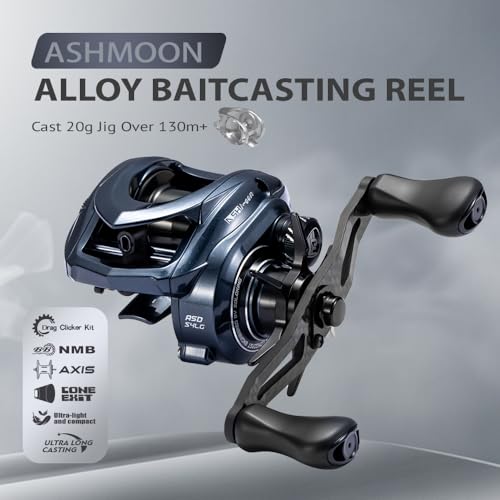 ASHMOON Long Casting Baitcaster Reel 12+1BB Alloy Fishing Reel (8.1:1-LEFT / Rubber Handle)