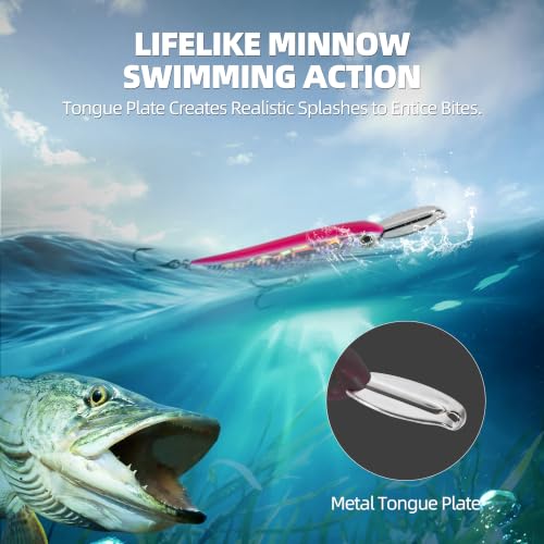 5 Pcs Minnow Fishing Lure Set with Metal Lip and Storage Case