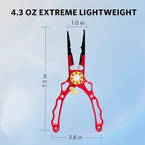Aluminum Fishing Pliers Hook Remover with Tungsten Carbide Cutters (Red)
