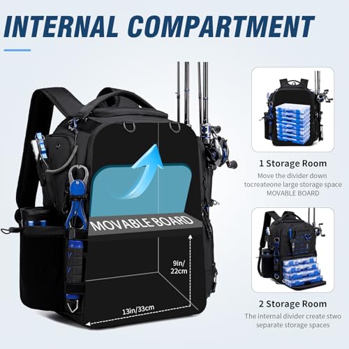 50L Fishing Backpack with Rod Holders (Black)