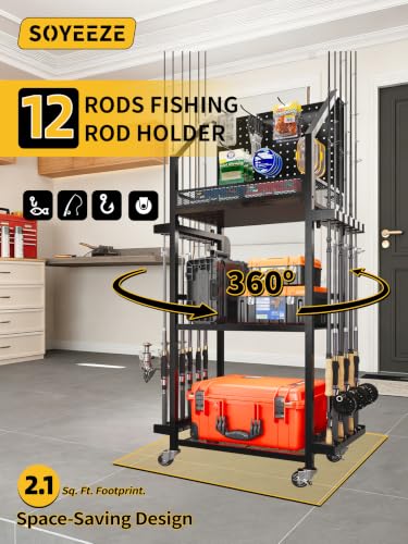 Fishing Rod Holders for Garage (Black-6 Hooks / 4-Sided 6 hooks)