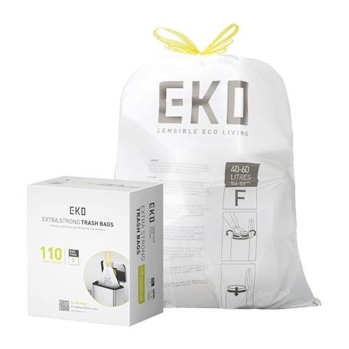 13 Gallon / 40-60 Liter,110 Count Drawstring Trash Bags, Extra-Strong Unscented Garbage Bags, Easy-Dispense Roll for Kitchen & Household Use, Resists Tears, Leaks and Punctures, Code F, White (110 Count (Pack of 1) / 13 Gallon Bags/Code F)