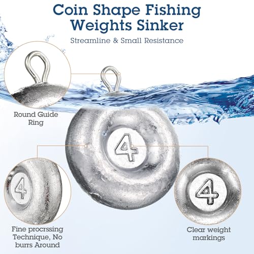 30 Pieces Fishing Disc Sinkers Weights Disc Sinker Fishing Sinkers Weights for Saltwater Catfishing Trolling Surf Tackle